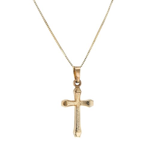 14K Yellow Gold Detailed Cross Pendant Necklace