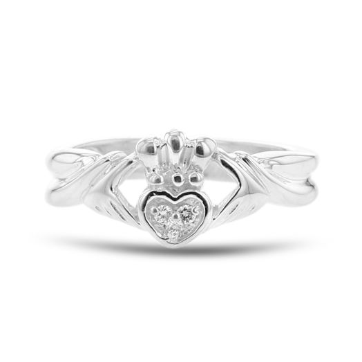 Sterling Silver Diamond Claddagh Ring, TWT .03