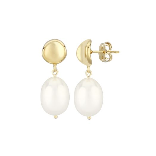yellow gold stud earrings with pearl drops