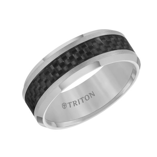 Triton Bevel Edge Black Carbon Fiber Center Wedding Band
