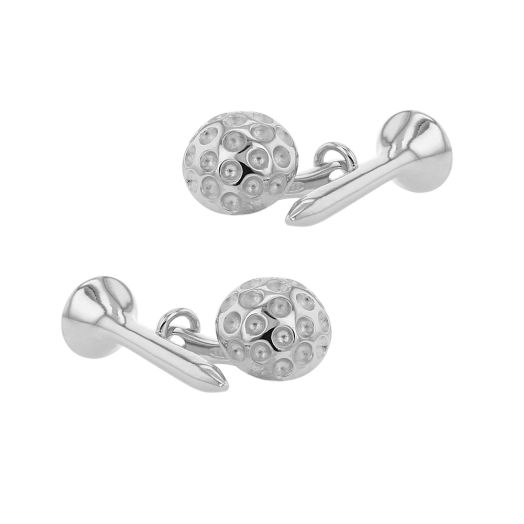 Sterling Silver Golf Ball with Tee Cufflinks