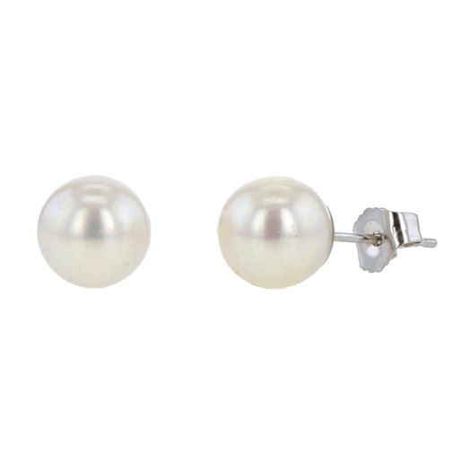 Akoya Cultured Pearl Stud Earrings, 7.5-8MM, 14K White Gold
