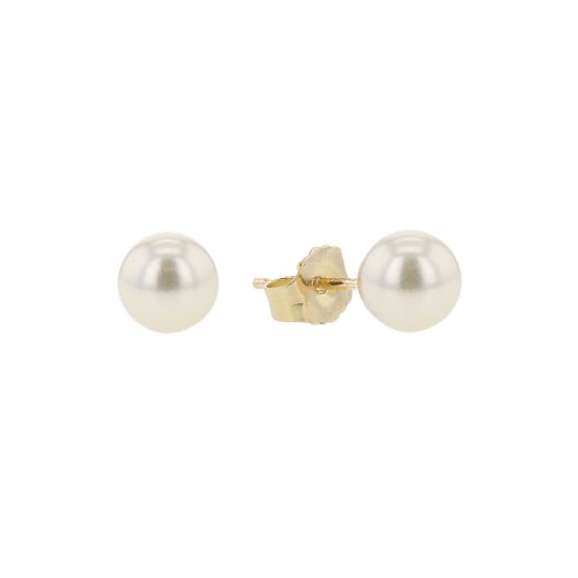 Akoya Pearl Stud Earrings, 5-5.5MM, 14K Yellow Gold