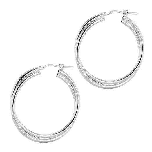 Sterling Silver Double Hoop Earrings, 35MM