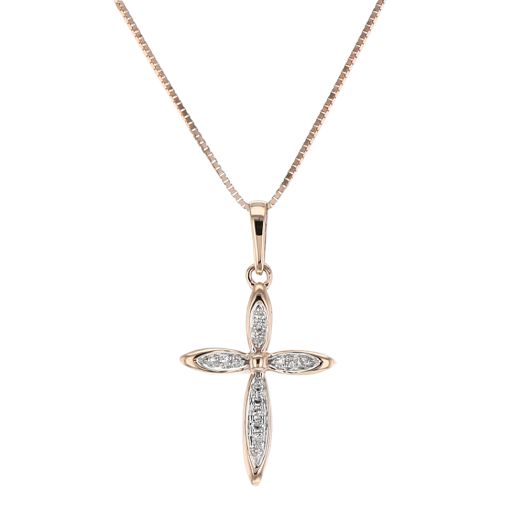 Diamond Cross Pendant Necklace, 14K Rose Gold, .03TDW
