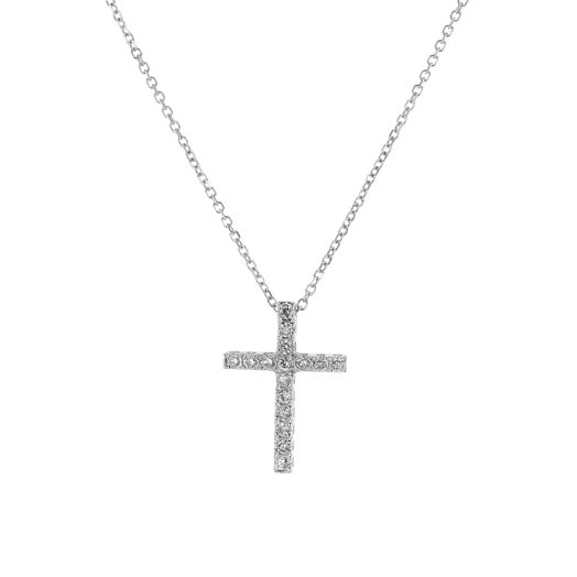 Diamond Pavé Cross Pendant Necklace, 14K White Gold, .15TDW