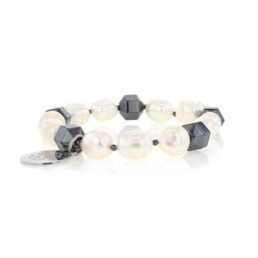 EMBRACE THE DIFFERENCE® Fresh Water Pearl and Geometric Hematite Beaded Stretch Bracelet