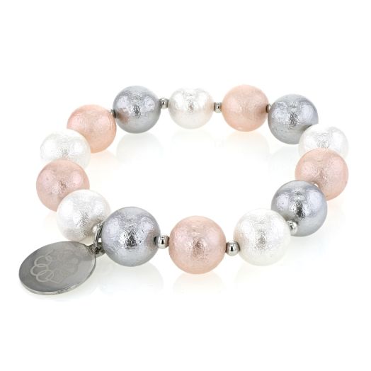 EMBRACE THE DIFFERENCE®, 12 mm Mother of Pearl Matte Stretch Bracelet in Pink, Silver and White