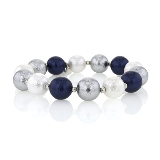 EMBRACE THE DIFFERENCE®, 12 mm Mother of Pearl Matte Stretch Bracelet in Blue, Silver and White