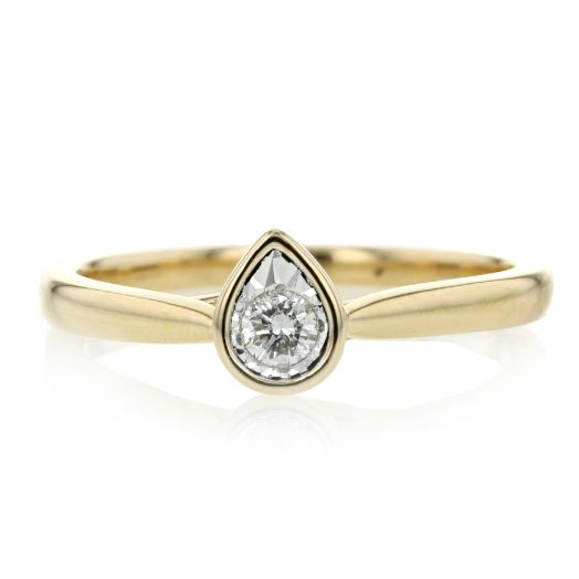 14K Yellow Gold Diamond Illusion Bezel Set Pear-Shaped Ring