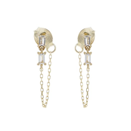 Little Luxuries 14K Yellow Gold Chain Loop Stud Earrings with White Topaz