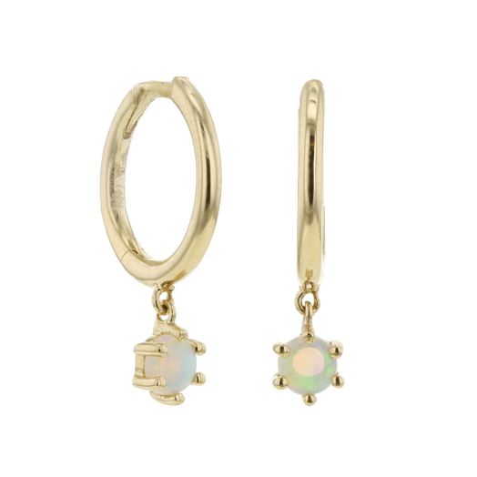 Little Luxuries 14K Yellow Gold Opal Dangle Mini Hoop Earrings