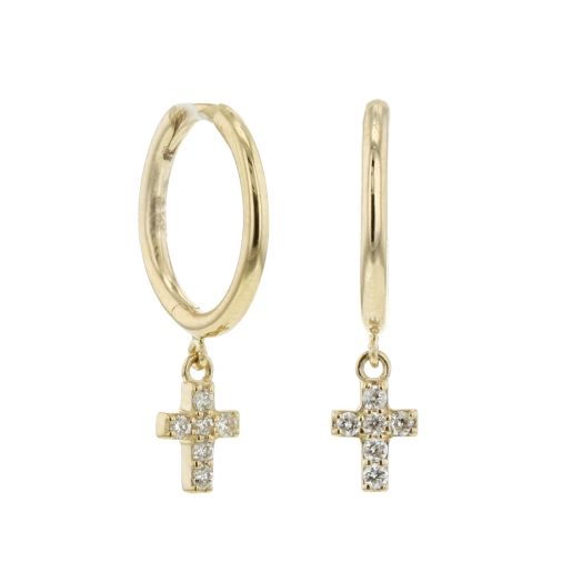 Little Luxuries 14K Yellow Gold Diamond Cross Dangle Mini Hoop Earrings