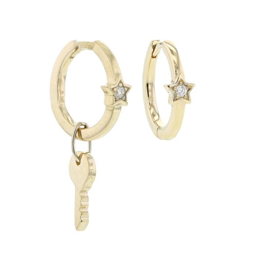 Little Luxuries 14K Yellow Gold Star & Key Mini Hoop Earrings