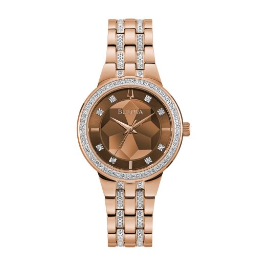 Rose gold watch with crystals