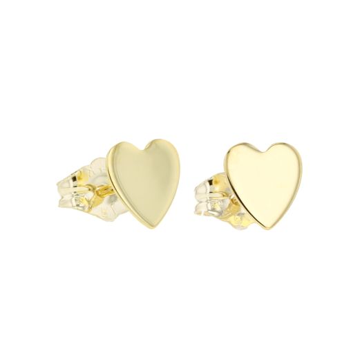 14K Yellow Gold Flat Heart Stud Earrings