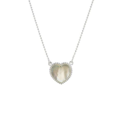 silver chain with heart shaped mother of pearl pendant