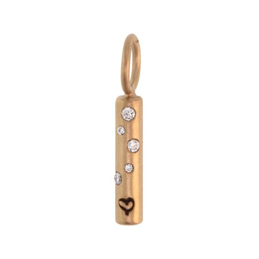 Heather B. Moore yellow gold bar charm with a heart and diamonds