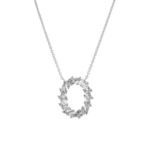 14K White Gold Diamond Burst Pendant Necklace, TWT .74