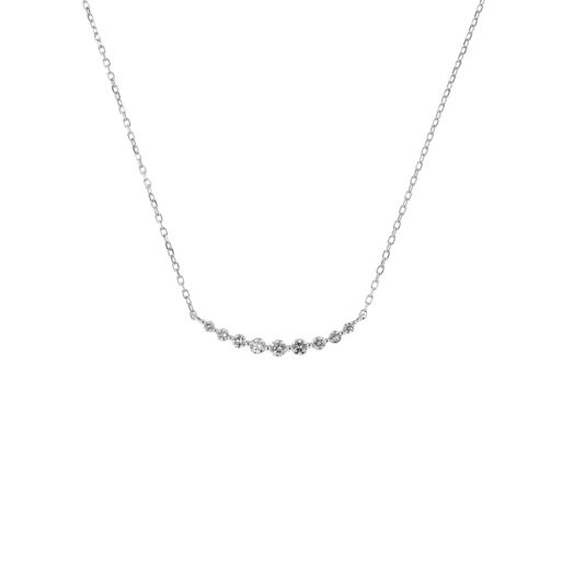 14K White Gold Diamond Round Curved Bar Necklace, TWT.11