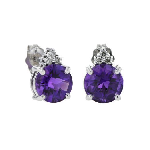 Amethyst and diamond stud earrings