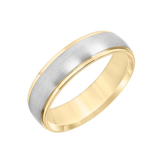 Goldman 14K Gold Two-Tone Low Dome Flat Edge Carved Wedding Band