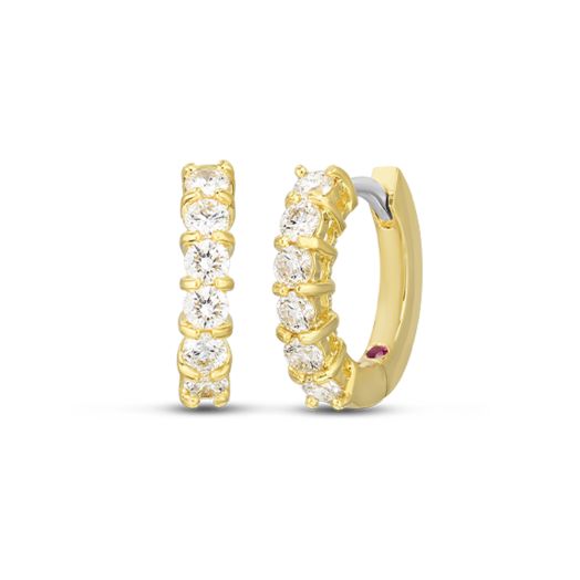 Roberto Coin Perfect Diamond Hoops 18K Yellow Gold 15MM Huggie Earrings with Diamonds
