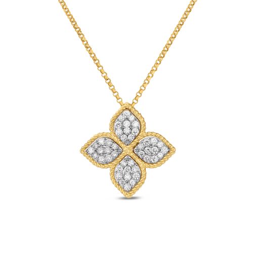 Roberto Coin Princess Flower 18K Gold Large Pendant with Diamonds