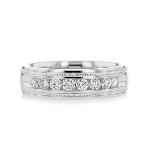 14K White Gold Mens Band with Diamond Rounds, TDW.50