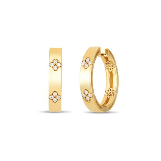 Roberto Coin Love in Verona 18K White Gold 20mm Diamond Flower Hoop Earrings