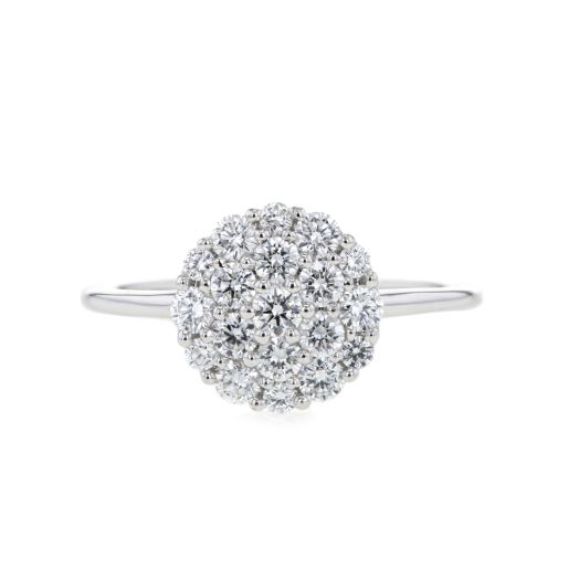 white gold ring with clustered diamond rounds