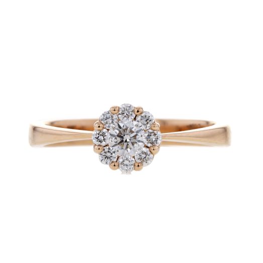 rose gold ring with diamond round set in diamond halo