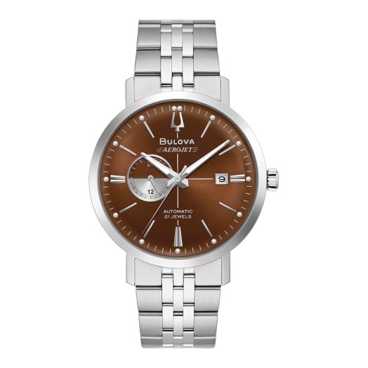 Bulova Aerojet Mens Watch, Silver-Tone, Stainless Steel Case, Brown Dial, 41mm