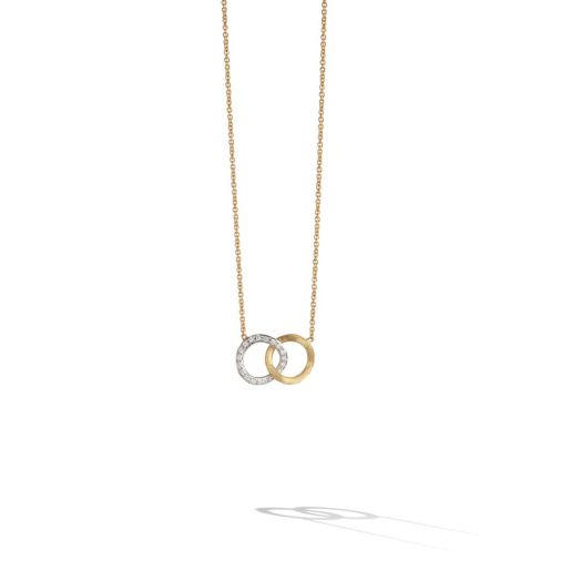 yellow gold necklace with interlocking circles with diamond accents