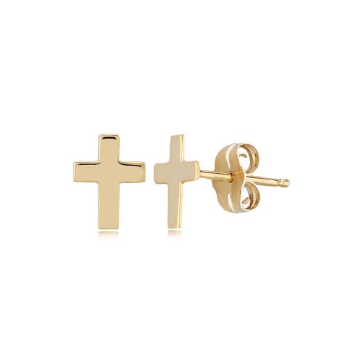 yellow gold stud earrings with crosses