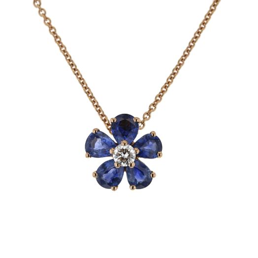Blue sapphire and diamond flower necklace