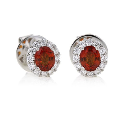 Red sapphire and diamond stud earrings