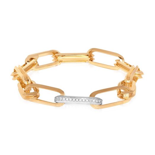 Gold paperclip bracelet with diamond accents