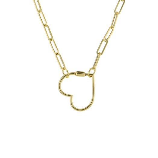 14K Yellow Gold 18" Paperclip Necklace with Heart Clasp