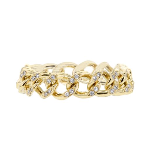 14K Yellow Gold Diamond Accented Curb Chain Ring, TDW.15