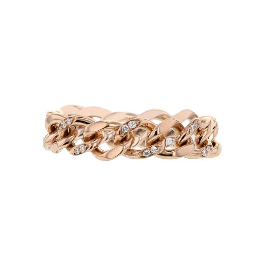 Rose gold link chain ring with diamond accents
