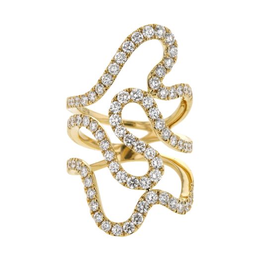 Artistic diamond swirl yellow gold ring