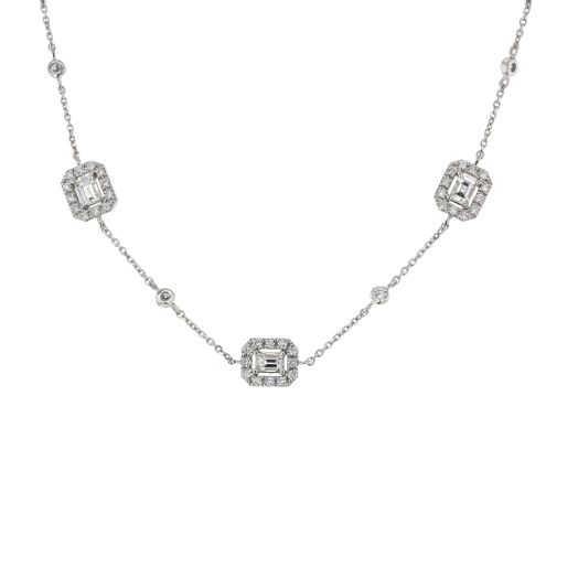 White gold diamond baguette station necklace