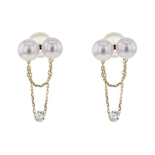 Double pearl dangle earrings with diamond accent