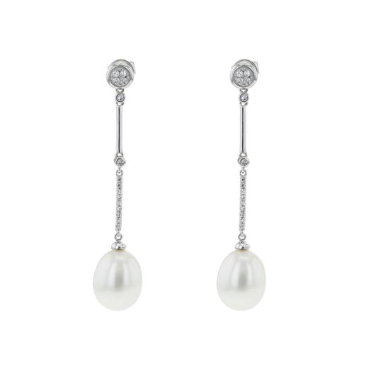 dangle earrings with diamond studs and pearl dangles