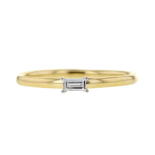 14K Yellow Thin Gold Band with Petite Baguette Solitaire Diamond, TDW.06
