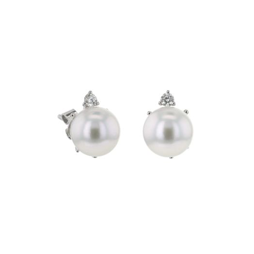Pearl stud earrings with diamond accents