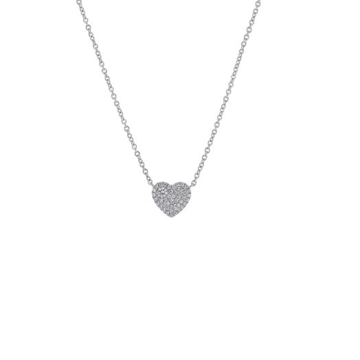 white gold necklace with heart shaped pendant accented with petite diamond rounds