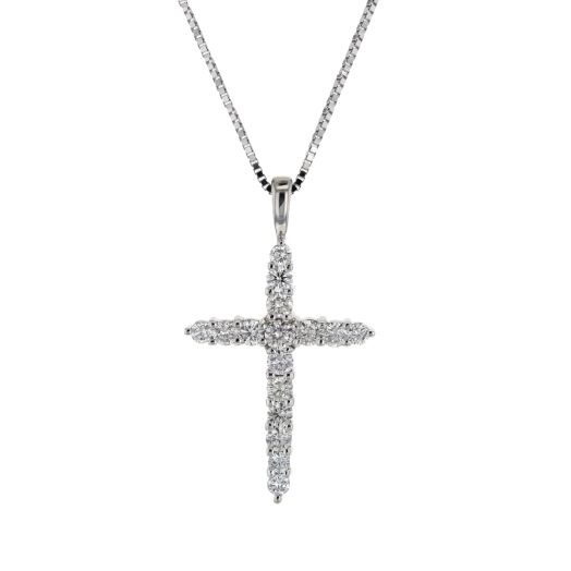 White gold diamond cross necklace