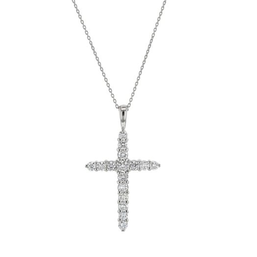 Diamond Accented Cross Pendant Necklace in Platinum, TDW.84